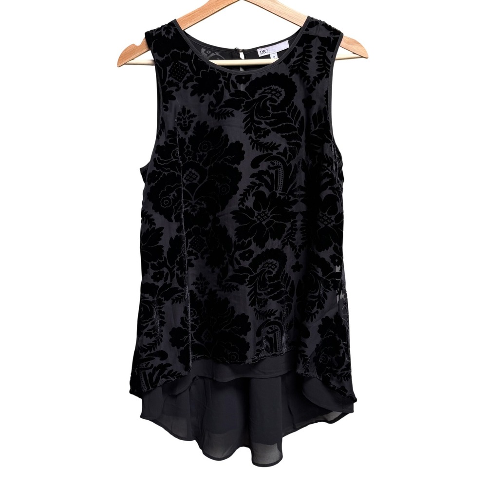 DR2 Black Floral Burnout Velvet High Low Sleeveless Top PS Whimsigoth Victorian